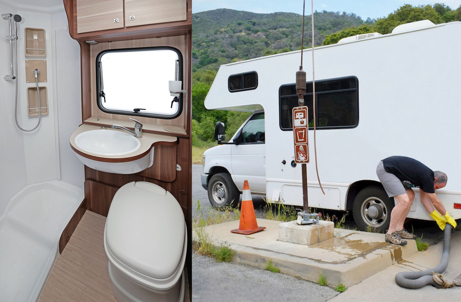 Portable RV/camper toilet and holding tank setup in Reno, Nevada